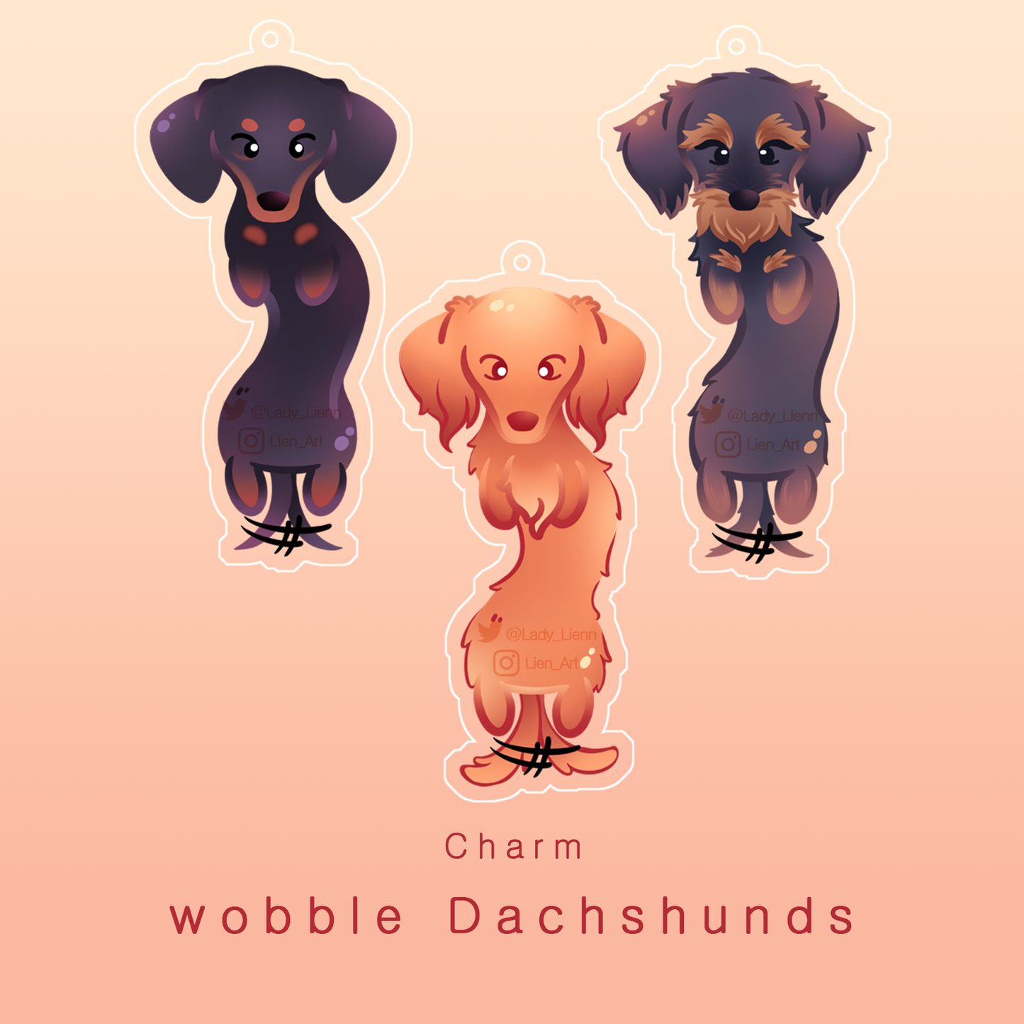 wobble Dachshund - charms