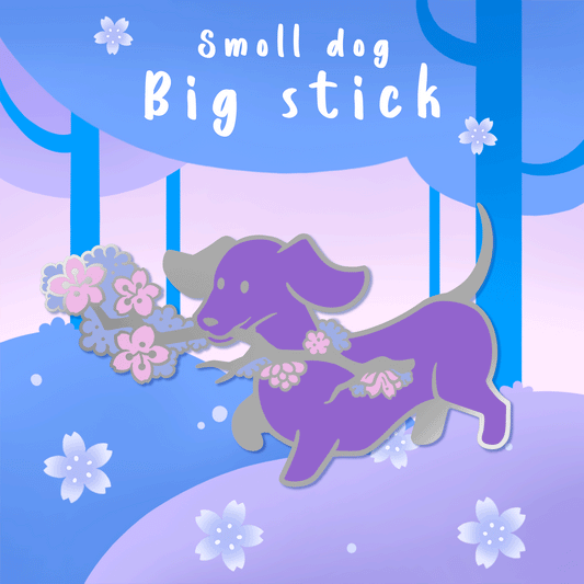 [Smoll dog Big stick] silver - enamel pin